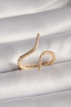 Evimdeyokyok Pirinç Gold Renk Zirkon Taşlı Kadın Yüzük Tj-Byk3094