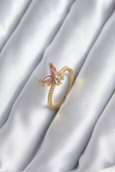 Ekoalışveri̇şdünyam Gold Renk Pembe Zi̇rkon Taşlı Model Kadın Yüzük Tj-Byk2842