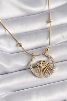 Evimdeyokyok 316L Çelik Gold Renk Zirkon Taşlı Göz Model Kadın Kolye Tj-Bko9404
