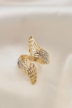 Evimdeyokyok Ayarlamalı Gold Renk Metal Zirkon Taşlı Kanat Yüzük - Tj-Byk2032
