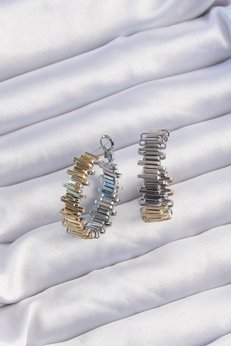 Evimdeyokyok Pirinç Gold Gümüş Renkli Tırtıklı Halka Küpe - Tj-Bkp9228