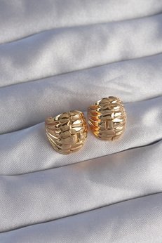 Evimdeyokyok Pirinç Gold Renk Tırtıklı Minimal Bombeli Tasarım Küpe Tj-Bkp9080