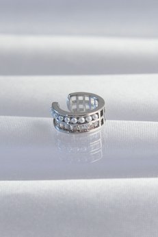 Evimdeyokyok Pirinç Gümüş Renk İncili Baget Taşlı Earcuff Küpe Tj-Bkp9338