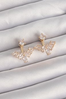 Evimdeyokyok Pirinç Gold Renk Zirkon Taşlı V Model Küpe Tj-Bkp9291