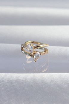 Evimdeyokyok Pirinç Gold Renk Zirkon Taşlı Damla Earcuff Küpe Tj-Bkp9335