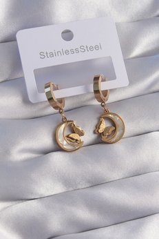 Evimdeyokyok 316L Çelik Gold Renk Mineli Ay Figürlü Küpe - Tj-Bkp9067