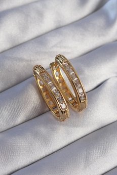 Evimdeyokyok Pirinç Gold Renk Zirkon Taşlı Oval Model Küpe Tj-Bkp9079