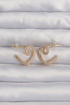 Evimdeyokyok Pirinç Gold Renk Zirkon Taşlı Kıvrımlı Yarım Kalp Küpe Tj-Bkp9279