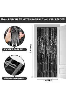 Go İthalat Si̇yah Renk Ekstra Metali̇ze Parlak Saçaklı Arka Fon Perde Ithal A Kali̇te 1X2 Metre (4533)