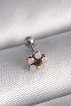 Evimdeyokyok 316L Çelik Gümüş Renk Zirkon Taşlı Çiçek Tragus Piercing Tj-Pr1277