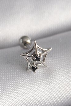 Evimdeyokyok 316L Çelik Gümüş Renk Siyah Zirkon Taş Detay Örümcek Ağ Model Tragus Piercing Tj-Pr1293