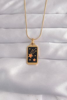 Evimdeyokyok 316L Çelik Gold Renk Siyah Mineli Yıldız Figür Tarot Kolye Tj-Bko9028