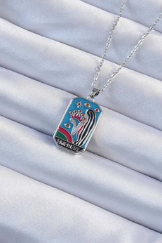 Evimdeyokyok 316L Çelik Zincir Gümüş Renk Taç Ve Kız Figürlü Renkli Mineli Tarot Kolye Tj-Bko9230