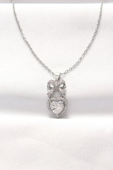 Evimdeyokyok 316L Çelik Silver Renk Zirkon Taşlı Kalpli Fiyonk Kolye Tj-Bko8519
