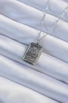 Tj 316L Çeli̇k Zi̇nci̇r Eski̇tme Gümüş Renk Ay Fi̇gürlü Tarot Kolye Tj-Bko9222
