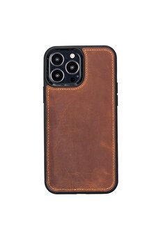 PLM Apple iPhone 13 Pro Max Uyumlu Deri Arka Kapak Antik Taba