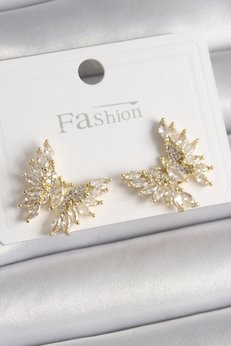 Evimdeyokyok Pirinç Gold Renk Zirkon Taşlı Model Kadın Küpe Tj-Bkp9907