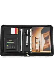 STOREMAX ynsShoping 5280 Ajanda TARİHSİZ Deri Fermuarlı 4 Halka Mekanizmalı Hesap Makineli Organizer, Siyah,