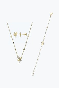 Altınbaş Altın Yonca Kolye Bileklik Küpe Set