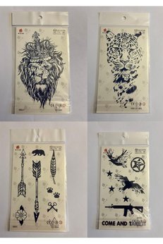 Airbrush Tattoo Aslan Kaplan 3 Hafta Kalıcı 4 Adet Birden Yapıştırma Geçici Dövme Yarı Kalıcı Dövmeler