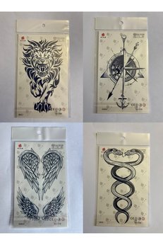 Airbrush Tattoo Aslan Kanat 3 Hafta Kalıcı 4 Adet Birden Yapıştırma Geçici Dövme Yarı Kalıcı Dövmeler