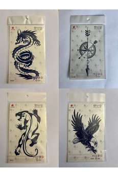 Airbrush Tattoo Pusula Kartal 3 Hafta Kalıcı 4 Adet Birden Yapıştırma Geçici Dövme Yarı Kalıcı Dövmeler