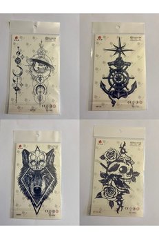 Airbrush Tattoo Kuru Kafa Çapa 3 Hafta Kalıcı 4 Adet Birden Yapıştırma Geçici Dövme Yarı Kalıcı Dövmeler