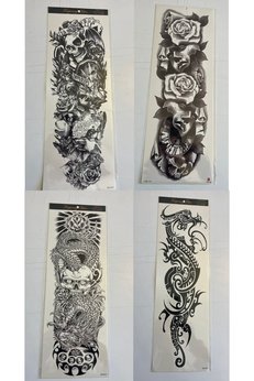 Airbrush Tattoo 1 Hafta Kalıcı 4 Adet Birden Tam Kol Bacak Kaplama 46 Cm Geçici Dövme Seti