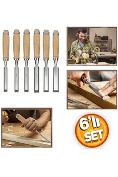Depolife Ahşap Keski Seti 6lı Iskarpela Keskin Vanadiyum çelik Ahşap oyma Alet Takımı Ahşap Saplı Ergonomik