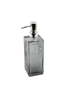 Go İthalat Cam Kare - Şeffaf Şi̇şe--Buzlu Nokta Desen Sıvı Sabunluk 450Ml Gümüş Plasti̇k