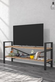Morpanya Smart Tv Sehpası Raflı Tv Ünitesi Metal Kitaplıklı Televizyon Sehpası Lcd Masa Sehpa Ceviz