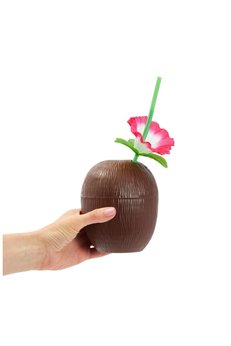 Evimdeyokyok Hindistan Cevizi Hawaii Luau Aloha Pipetli İçecek Kabı Bardak 10X13 Cm 1 Adet