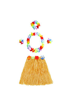 Go İthalat Luau Aloha Hawai̇i̇ Kolye Etek Taç Ve Bi̇lekli̇k Seti̇ Turuncu (4457)