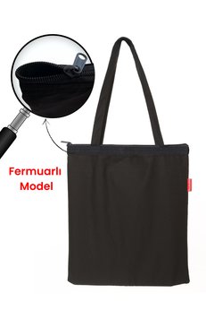 Baghashtag Fermuarlı Siyah Bez Çanta