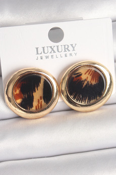 Evimdeyokyok Pirinç Gold Renk Leopar Desen Daire Model Kadın Küpe Tj-Bkp10371