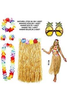 Ethab Ti̇caret Hawai̇i̇ Parti̇ Kostüm Seti̇ - 60 Cm Hasır Etek, Çi̇çekli̇ Aksesuarlar Ve Ananas Gözlük
