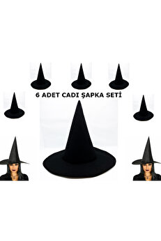 Ethab Ti̇caret Si̇yah Cadı Şapkası Keçe Yeti̇şki̇n Boy 6 Adet