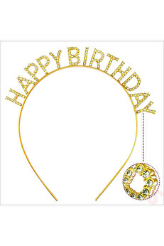 Ethab Ti̇caret Altın Gold Renk Kri̇stal Taşlı Parlak Happy Bi̇rthday Taç