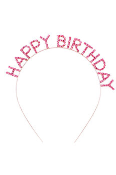 Ethab Ti̇caret Pembe Kri̇stal Taşlı Gold Happy Bi̇rthday Taçı