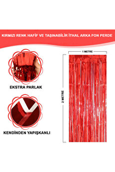 Ethab Ti̇caret Kırmızı Metali̇ze Parlak Saçaklı Perde