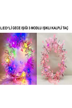 Ethab Ti̇caret Kalp Püsküllü 3 Modlu Led Işıklı Taç Pembe Renk