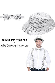 Ethab Ti̇caret Gümüş Payetli̇ Şapka Ve Papyon Seti̇ – Parıltılı Yeti̇şki̇n Kostüm Seti̇