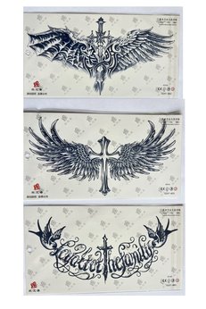 Airbrush Tattoo Haçlı Kanat 3 Hafta Kalıcı 3 Adet Sırt Göğüs İçin Büyük Boy Yarı Kalıcı Dövme