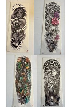 Ai̇rbrush Tattoo Rengarenk 1 Hafta Kalıcı 4 Adet Bi̇rden Tam Kol Bacak Kaplama 46 Cm Geçi̇ci̇ Dövme Seti̇