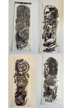 Airbrush Tattoo Mistik 1 Hafta Kalıcı 4 Adet Birden Tam Kol Bacak Kaplama 46 Cm Geçici Dövme Seti