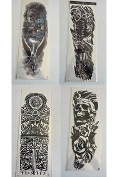 Airbrush Tattoo Maori 1 Hafta Kalıcı 4 Adet Birden Tam Kol Bacak Kaplama 46 Cm Geçici Dövme Seti