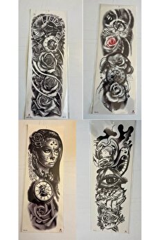 Ai̇rbrush Tattoo Zaman 1 Hafta Kalıcı 4 Adet Bi̇rden Tam Kol Bacak Kaplama 46 Cm Geçi̇ci̇ Dövme Seti̇