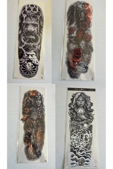 Airbrush Tattoo Işık 1 Hafta Kalıcı 4 Adet Birden Tam Kol Bacak Kaplama 46 Cm Geçici Dövme Seti