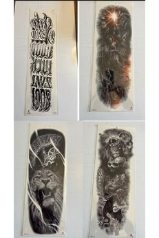 Airbrush Tattoo Kral Aslan 1 Hafta Kalıcı 4 Adet Birden Tam Kol Bacak Kaplama 46 Cm Geçici Dövme Seti