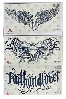 Airbrush Tattoo Yazılı Kanat 3 Hafta Kalıcı 3 Adet Sırt Göğüs İçin Büyük Boy Yarı Kalıcı Dövme